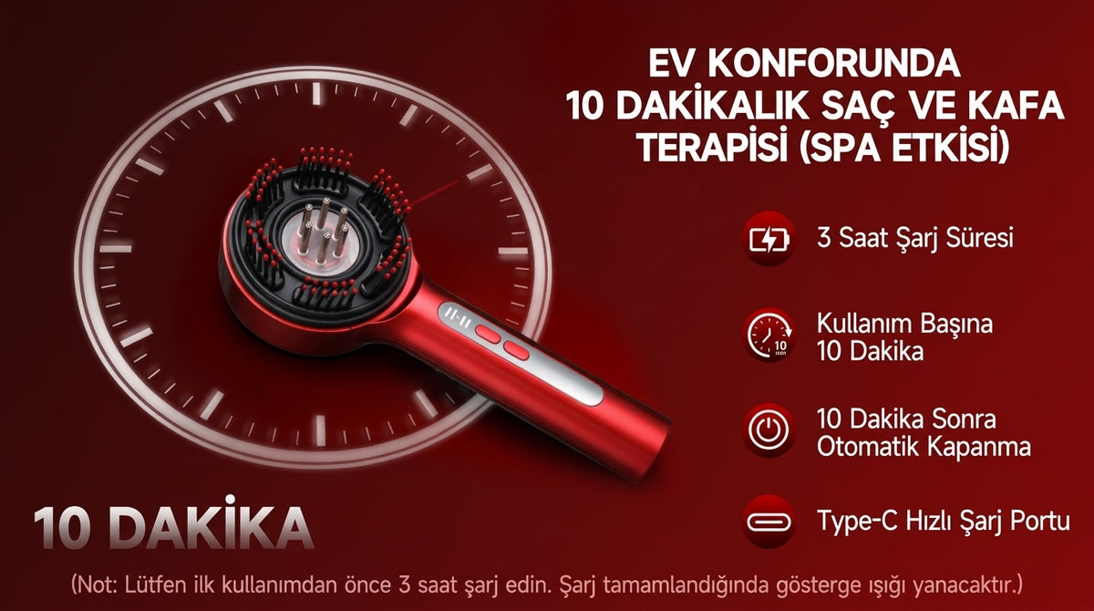 Redlly® Saç Derisi Masajlı Bakım Tarağı —Lazer Işığı + Serum Yağı Uyumlu