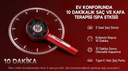 Redlly® Saç Derisi Masajlı Bakım Tarağı —Lazer Işığı + Serum Yağı Uyumlu